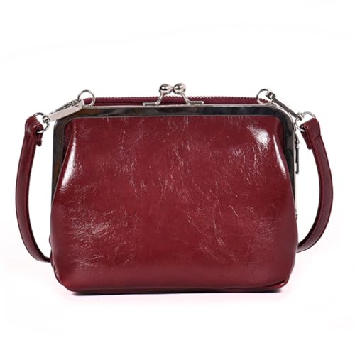 ALINUOYQ Frauen Vintage Clip-Tasche PU Leder Schlinge Doppelschicht-Umhängetasche (rot) von ALINUOYQ