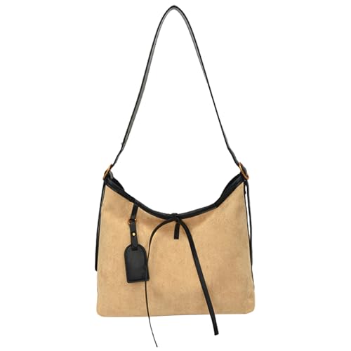 ALINUOYQ Frauen Wildleder Hobo -Taschen Feste Farben Handeimer -Taschen Achselbeutel (Khaki) von ALINUOYQ