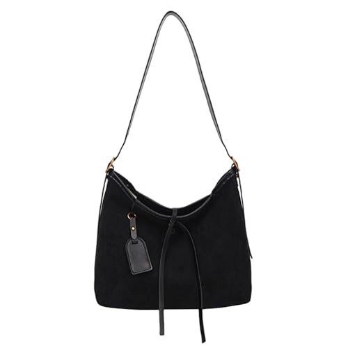 ALINUOYQ Frauen Wildleder Hobo -Taschen Feste Farben Handeimer -Taschen Unterarmtaschen (schwarz) von ALINUOYQ