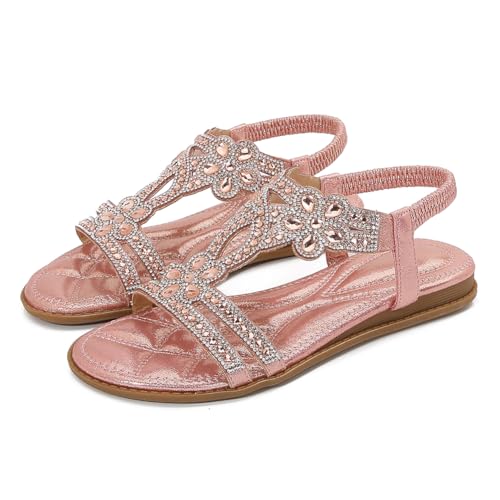 ALINUOYQ Frauen flache Sandalen Open Toe Sandalen bequem for Sommerstrand (Pink 40) von ALINUOYQ