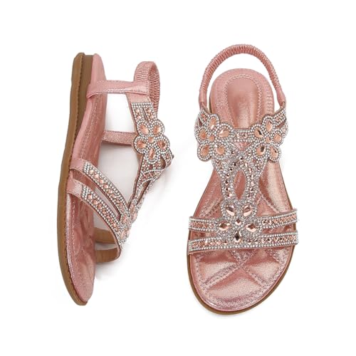 ALINUOYQ Frauen flache Sandalen Open Toe Sandalen bequem for Sommerstrand (Pink 41) von ALINUOYQ