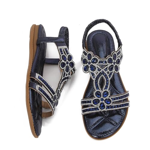 ALINUOYQ Frauen flache Sandalen Open Toe Sandalen for Sommerstrand (Dunkelblau 41) von ALINUOYQ