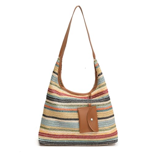 ALINUOYQ Frauen stilvolle Strick -Umhängetasche Trage Resist Stroh Tasche große Kapazität Urlaub Strohhandtasche Freizeitbeutel mit passender Kupplung von ALINUOYQ