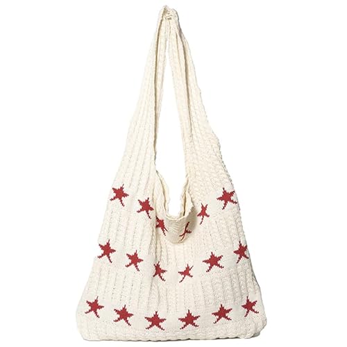 ALINUOYQ Frauen stilvolle Strickumhängetasche handgewebte Tasche Strandstrandhandtasche (weiß) von ALINUOYQ