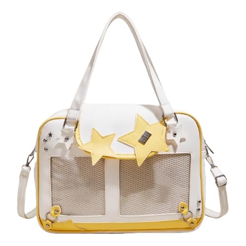 ALINUOYQ Frauen zeigen Umhängetaschen PU Leder Kawaii Star Itabag Square Handtasche (gelb) von ALINUOYQ