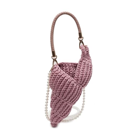 ALINUOYQ Handgewebte Muschelbeutel Häkeln süße Conch -Geldbörse Boho Clutch mit Perlengurt Ledergriff Sommer Beach Schulterhandtaschen von ALINUOYQ