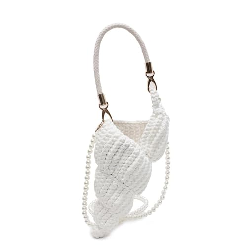 ALINUOYQ Handgewebte Muschelbeutel Häkeln süße Conch -Geldbörse Boho Clutch mit Perlengurt Ledergriff Sommer Beach Schulterhandtaschen von ALINUOYQ