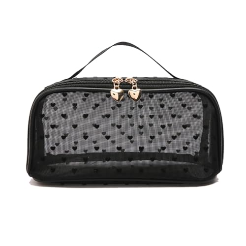 ALINUOYQ Heart Print Mesh Kosmetikbeutel Reißverschluss Frauen Make -up -Beutel Taschen tragbare Reisen Organisierung der Tasche Geldbeutel Make -up -Beutel Reisekosmetikzubehör organisieren von ALINUOYQ