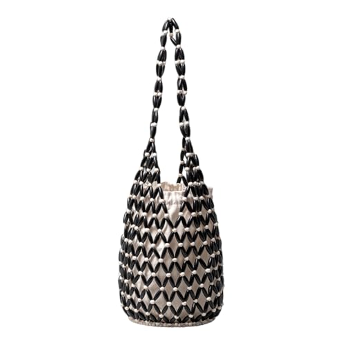 ALINUOYQ Hölzerne Perlengewebte Handtasche handgefertigte Perlenumhängetasche for Frauen (schwarz) von ALINUOYQ
