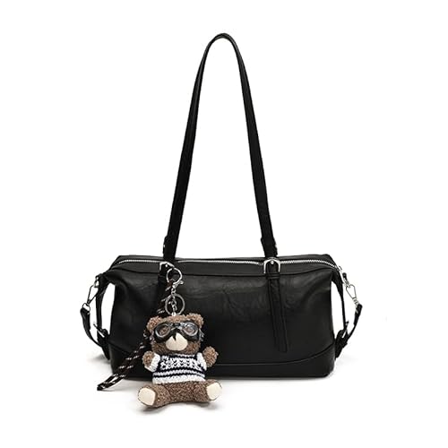 ALINUOYQ Kissenbeutel Pu Vintage Tasche Trendy Schulterhandtaschen for Frauen Mädchen (schwarz) von ALINUOYQ