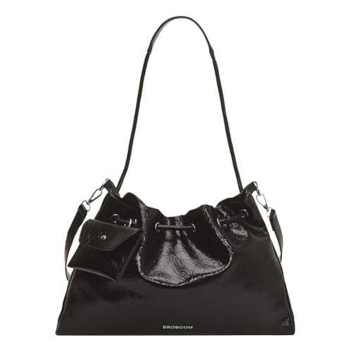 ALINUOYQ Kordelschneiderbeutel PU Leder mit top-Griffe-Umhängetaschen for weibliche Dame (schwarz) von ALINUOYQ