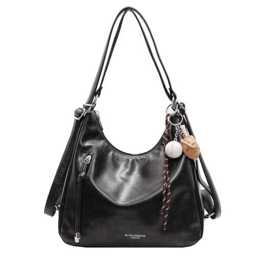 ALINUOYQ PU Leder Umhängetasche mit Anhänger Vintage Handtasche Exquisites Rucksack (schwarz) von ALINUOYQ
