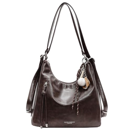 ALINUOYQ PU Leder Umhängetasche mit Anhänger Vintage Handtasche exquisites Rucksack (Kaffee) von ALINUOYQ