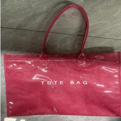 ALINUOYQ PVC Trendy Letter Print Handtasche Casual Umhängetasche Freizeittasche (Dunkelrosa) von ALINUOYQ