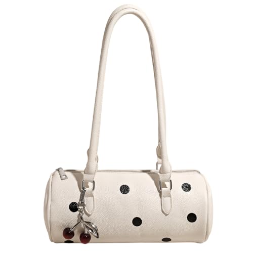 ALINUOYQ Pu Leder Zylindrische Tasche Umhängetasche Satchel Handtasche for Frauenausflug (Beige) von ALINUOYQ