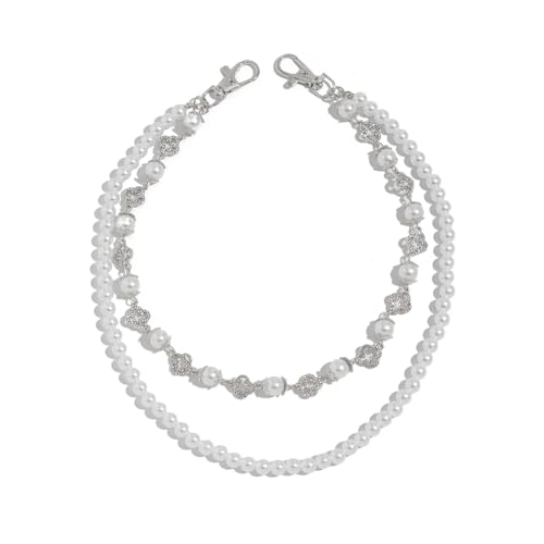 ALINUOYQ Punk Jeans Taschenkette Schlüsselanhänger Anhänger Strass Blume Perle Jeansbörse Kette Geldbörsen Charms Schmuck for Frauen Männer Niedliche Taschenanhänger von ALINUOYQ