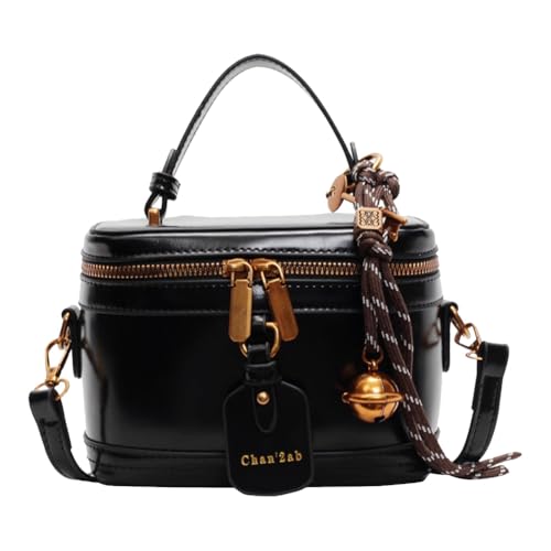 ALINUOYQ Retro Leder Eimer -Tasche for Frauen Reißverschluss Schulter -Geldbörsen (schwarz) von ALINUOYQ