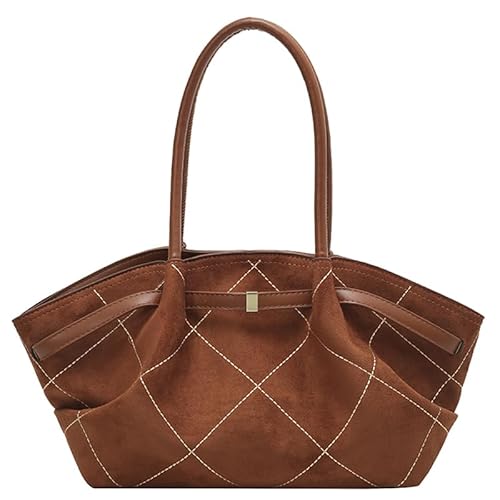 ALINUOYQ Retro Plaid -Tasche große Wildleder -Achselbeutel Handtasche for Frauen (hellbraun) von ALINUOYQ