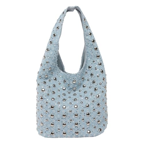 ALINUOYQ Rivet Eingelegtes Eimerbeutel Trendy Tasche Hobo -Tasche for Frauen Sommer (hellblau) von ALINUOYQ