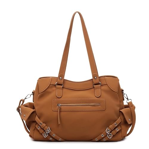 ALINUOYQ Satchel Hobo Bag for Damen Retro Y2K Handtasche große Umhängetasche mit Nieten Damen Schultertasche Arbeits Tasche von ALINUOYQ