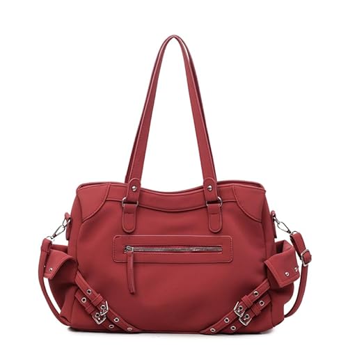 ALINUOYQ Satchel Hobo Bag for Damen Retro Y2K Handtasche große Umhängetasche mit Nieten Damen Schultertasche Arbeits Tasche von ALINUOYQ