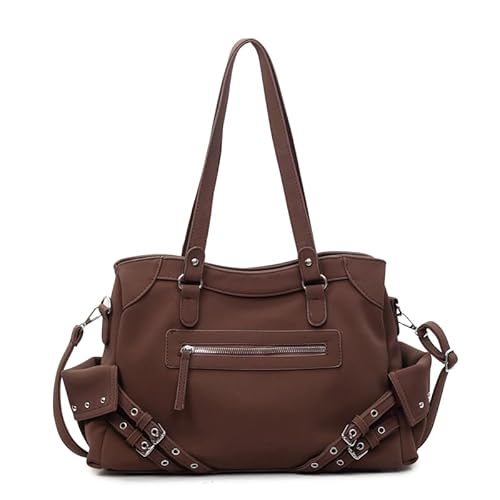 ALINUOYQ Satchel Hobo Bag for Damen Retro Y2K Handtasche große Umhängetasche mit Nieten Damen Schultertasche Arbeits Tasche von ALINUOYQ