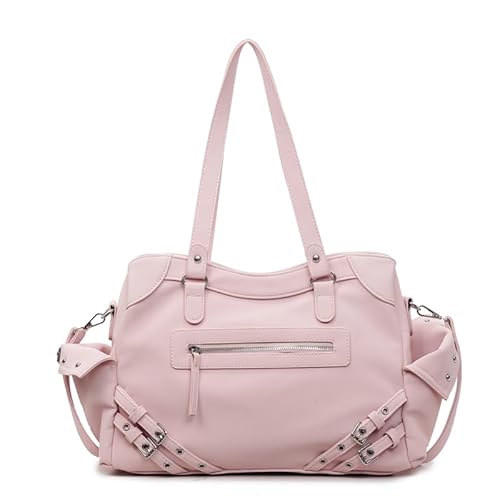 ALINUOYQ Satchel Hobo Bag for Damen Retro Y2K Handtasche große Umhängetasche mit Nieten Damen Schultertasche Arbeits Tasche von ALINUOYQ