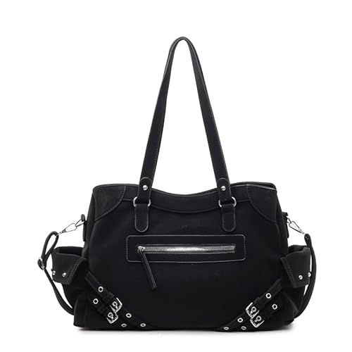 ALINUOYQ Satchel Hobo Bag for Damen Retro Y2K Handtasche große Umhängetasche mit Nieten Damen Schultertasche Arbeits Tasche von ALINUOYQ
