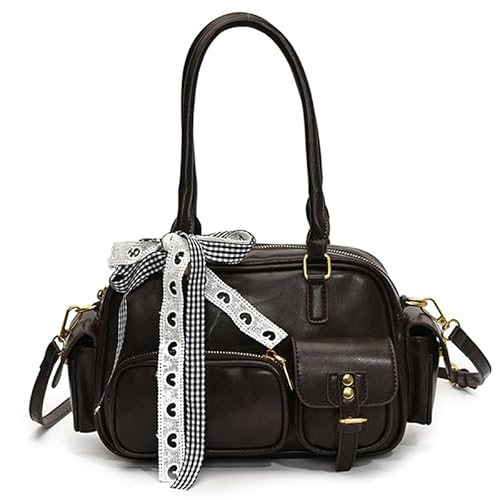 ALINUOYQ Umhängetasche PU Leder Top Griff Tasche Retro Achselgrundstück for Frauen (Kaffee) von ALINUOYQ