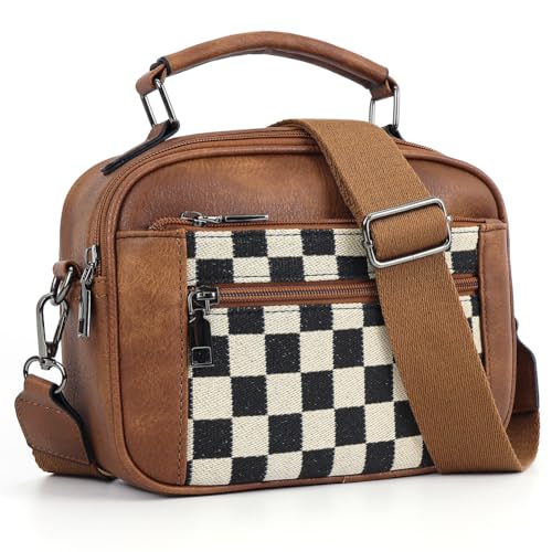 ALINUOYQ Umhängetasche for Frauen karierte Handtasche PU-Leder mit mehrfacher Tasche Griff Tasche Reißverschluss Abschluss Satchel-Geldbörse for Arbeitsreisen von ALINUOYQ