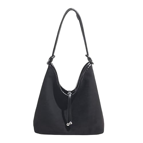ALINUOYQ Wildleder -Einkaufstasche for Frauen Einfacher Farben Achselstasche for Arbeitsreisen (schwarz) von ALINUOYQ