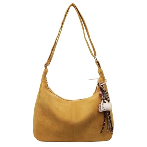 ALINUOYQ Wildleder -Umhängetasche Kausaler Crossbody Body Crescent Hobo -Tasche for Frauen Mädchen (Khaki) von ALINUOYQ