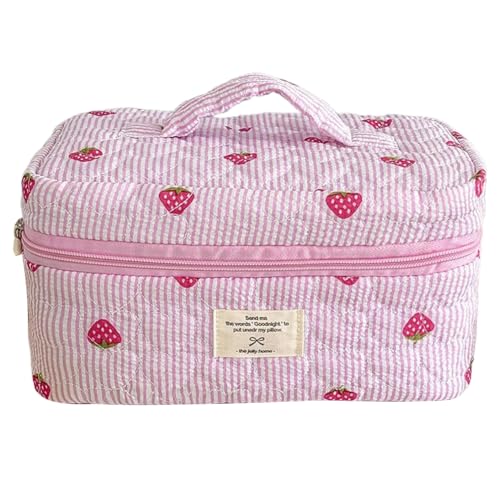 Gesteppte Erdbeer tragbare Make -up -Taschen Kosmetische Beutel for Frauen (L) von ALINUOYQ
