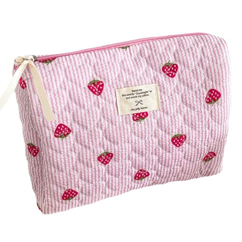 Gesteppte Erdbeer tragbare Make -up -Taschen Kosmetische Beutel for Frauen (M) von ALINUOYQ