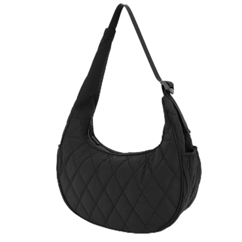 Gesteppte Halbmondtasche aus Nylon, Voluminöse Schultertasche for Damen, Dumpling Bag in Uni-Farbe von ALINUOYQ