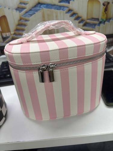 Leder tragbarer Kosmetiktasche Frauen Flip Toilettenbeutel Reise Make -up -Tasche (Streifen) von ALINUOYQ