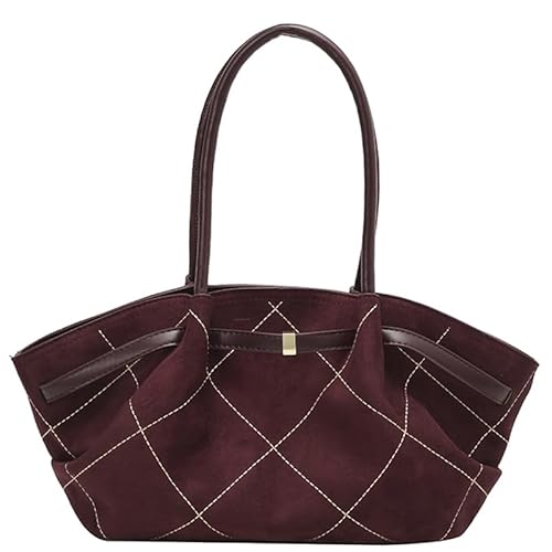 Retro Plaid Tasche große Wildleder -Unterarm -Taschen Handtasche for Frauen (Weinrot) von ALINUOYQ