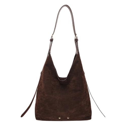 Retro Wildleder Hobo -Tasche PU -Tasche Handtasche Solid Color Umhängetasche for Frauen (Kaffee) von ALINUOYQ