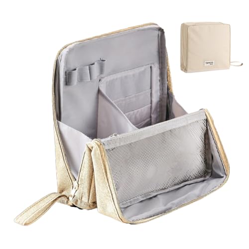 Vertikale Make -up -Tasche Großer Kosmetialbeutel -Reiseback -Make -up -Organisator for Frauen (Beige) von ALINUOYQ