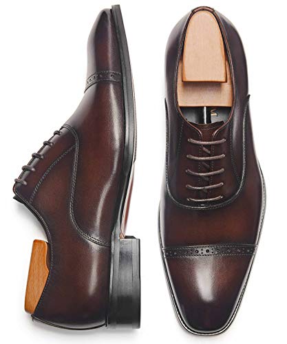 ALIPASINM Herren Oxford formelle bequeme Anzugschuhe aus echtem Leder, Dunkelbraun, 43 EU von ALIPASINM