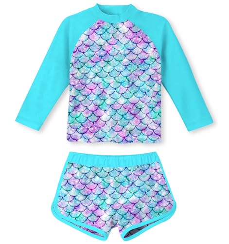 ALISISTER 2-Teiliges Badeanzug Set für Mädchen Langarm Sonnen Schutz Schwimmanzug für Sommer Strand 5-6 Jahre von ALISISTER
