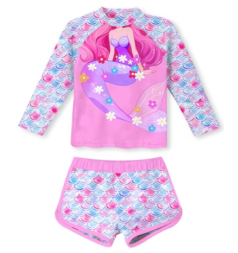 ALISISTER 2-teiliges Langarm Badeanzug Outfit für Mädchen 7-8 Jahre UPF 50+ Sonnenschutz Sommer Strand Lila von ALISISTER