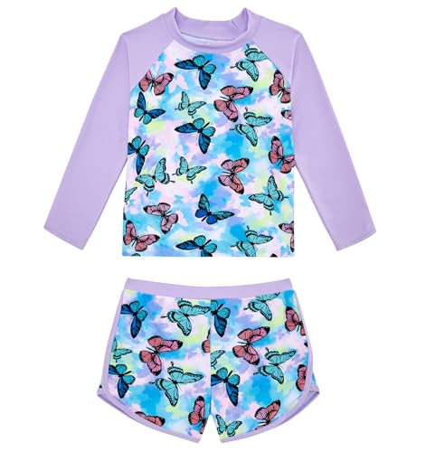 ALISISTER 2PCS Kinder Langarm Badeanzug Mädchen UV-Schutz 7-8 Jahre Schmetterling Lila Wassertaugliche Kleidung von ALISISTER