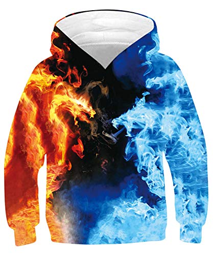 ALISISTER 3D Druck Hoodie Pullover Kids Jungen Mädchen Coole Galaxis Drachen Muster Hoody Kapuzenpullover Kinder Beiläufig Sport Party Hooded Sweatshirts (L=11-13 Jahre) von ALISISTER