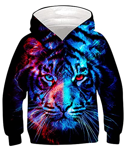 ALISISTER 3D Druck Neuheit Hoodie Kapuzenpullover Kinder Coole Galaxis Wolf Muster Hooded Pullover Sweatshirt Lässige Party Kapuzenjacke Outwear Tops (L=11-13 Jahre) von ALISISTER