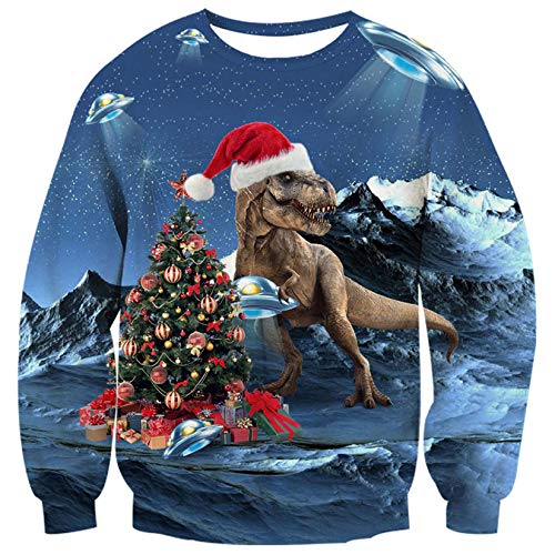 ALISISTER 3D Hässliche Weihnachtspullover Neuheit Dinosaurier Muster Ugly Christmas Sweater Winter Rundhals Weihnachten Pullover Sweatshirt Für Herren XL von ALISISTER