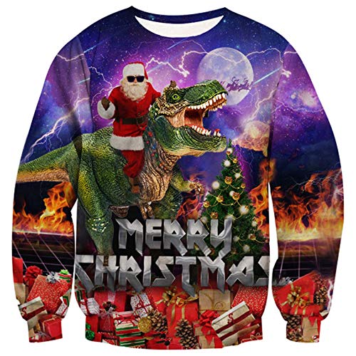 ALISISTER 3D Hässliche Weihnachtspullover Personalisierte Santa Dinosaurier Design Pullover Sweatshirt Langarm Idee Geschenk Ugly Christmas Sweater für Herren XL von ALISISTER