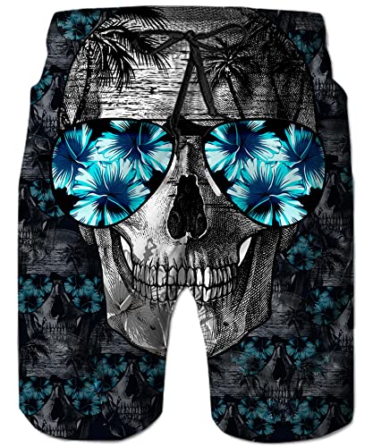 ALISISTER 3D Herren Badeshorts Neuheit Schwarzer Schädel Grafik Badehose Herren Sommer Schnell Trocknend Strand Surfer Sport Board Swim Shorts M von ALISISTER