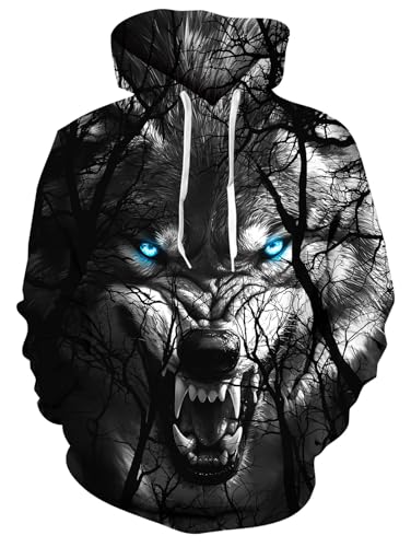 ALISISTER 3D Wolf Hoodies Kapuzenpullover Herren Neuheit Muster Hooded Pullover Sweatshirt Teen Mädchen Jungen Langarm Kapuzenpullis mit Taschen S von ALISISTER