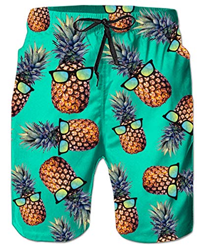 ALISISTER Ananas Badehose Herren Jungen Druck Schwimmen Surf Shorts Hawaii Sporthose Beachshorts Swim Trunks mit Seitentaschen für Herren XXL von ALISISTER